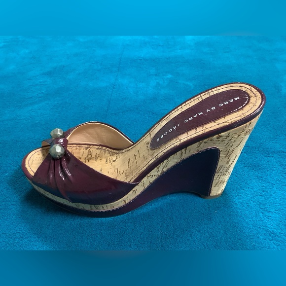 Marc by Marc Jacobs Patent Leather Cork Wedge Slides Sandals 36.5 - Picture 3 of 10